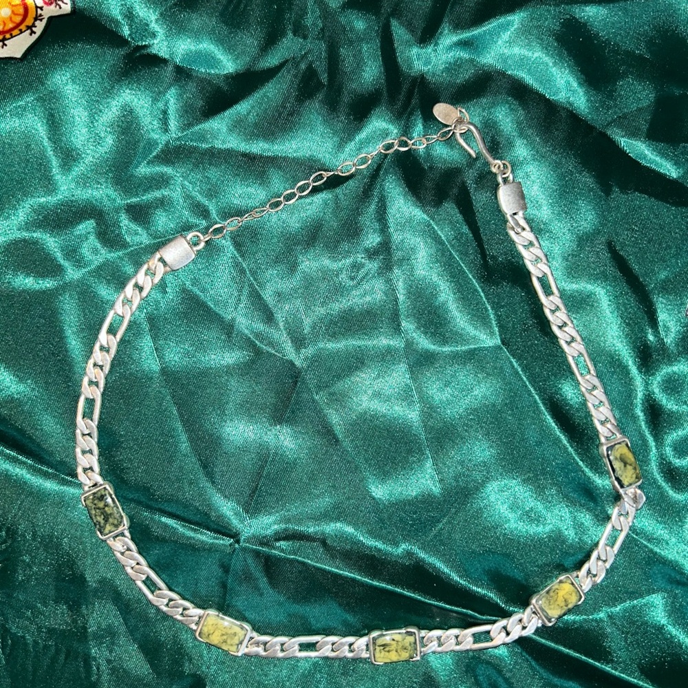 Stunning silver chain necklace with green stones
